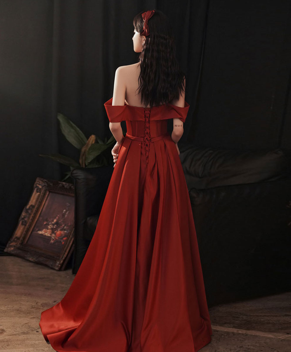 Simple Red Satin Long Prom Dress,  Formal Graduation Dresses