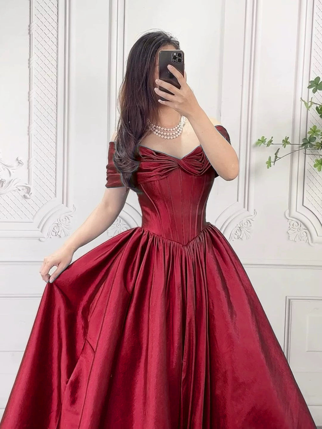 A-Line Off Shoulder Burgundy Long Prom Dress, Burgundy Long Formal Dress