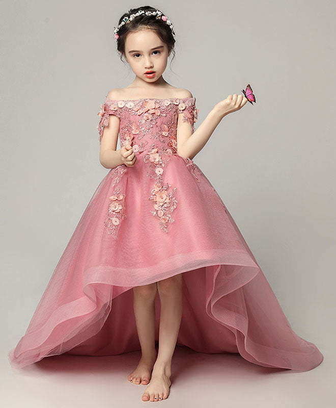 Pink Tulle Lace Flower Girl Dress, Cute Girls Dress