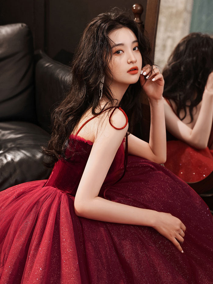 Burgundy sweetheart neck tulle short prom dress, burgundy puffy homecoming dress