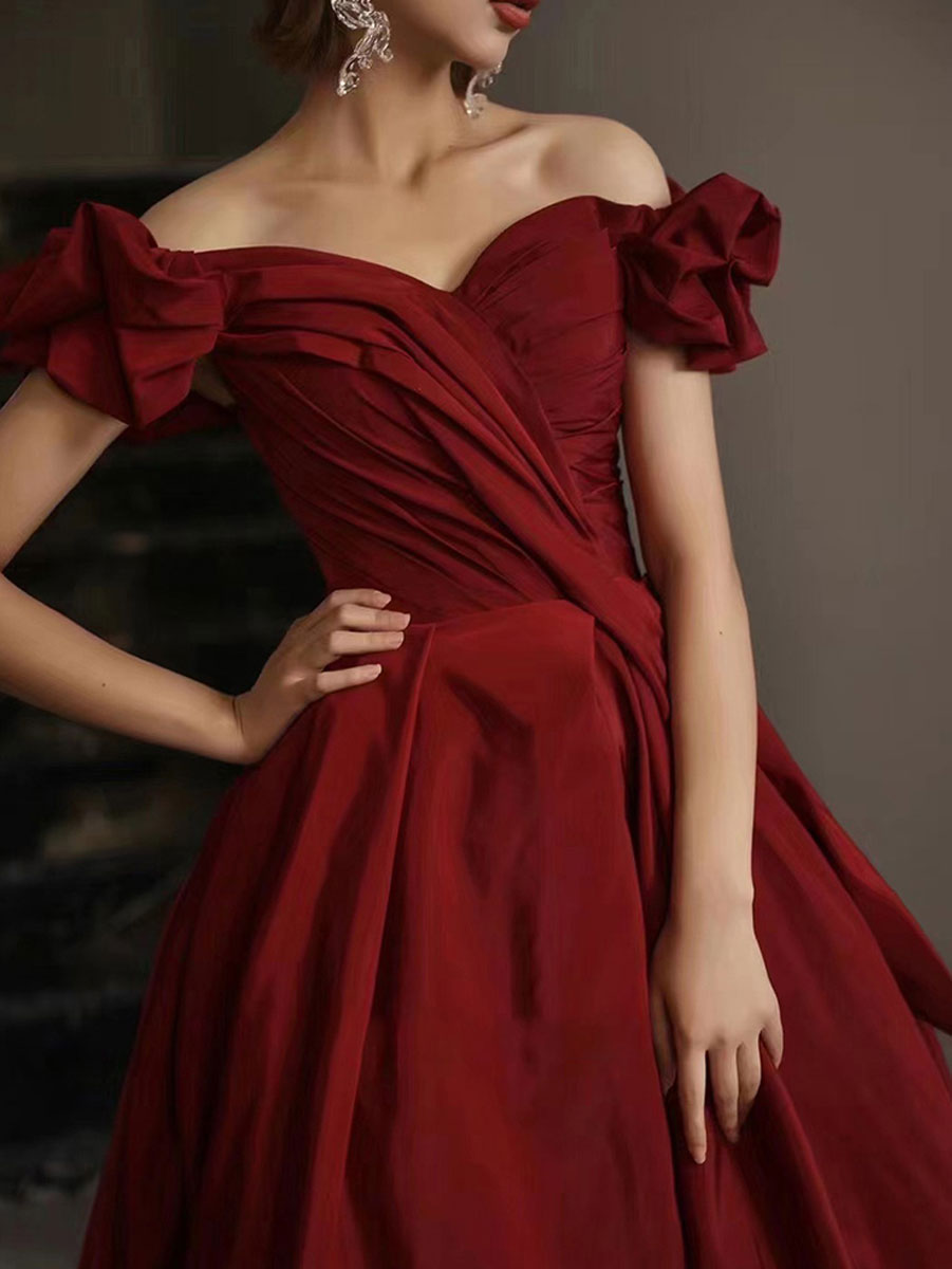 Simple Burgundy Satin Long Prom Dress, Burgundy Bridesmaid Dress