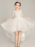 Beige Tulle Lace High Low Flower Girl Dress, Lace Girl Party Dress