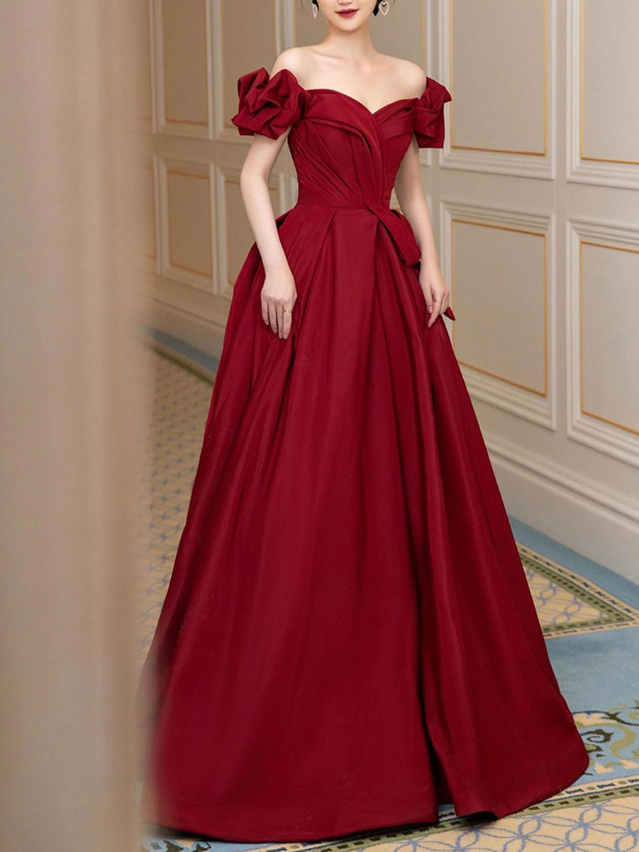 Simple Burgundy Satin Long Prom Dress, Burgundy Bridesmaid Dress