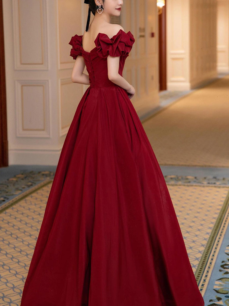 Simple Burgundy Satin Long Prom Dress, Burgundy Bridesmaid Dress